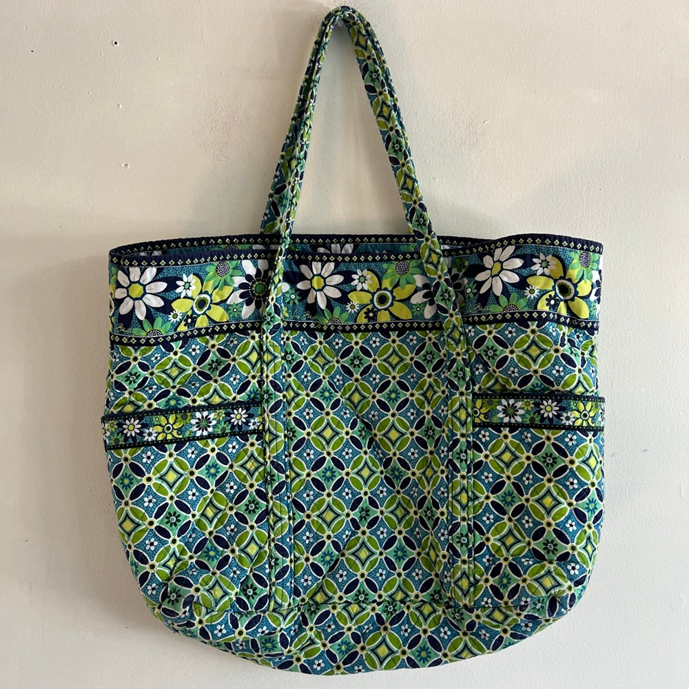 Vera Bradley Floral Quilted Tote Bag One Size Blue Green